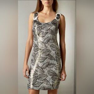 Tory Burch Metallic Leaf Print Silk Sheath Dress Size 8